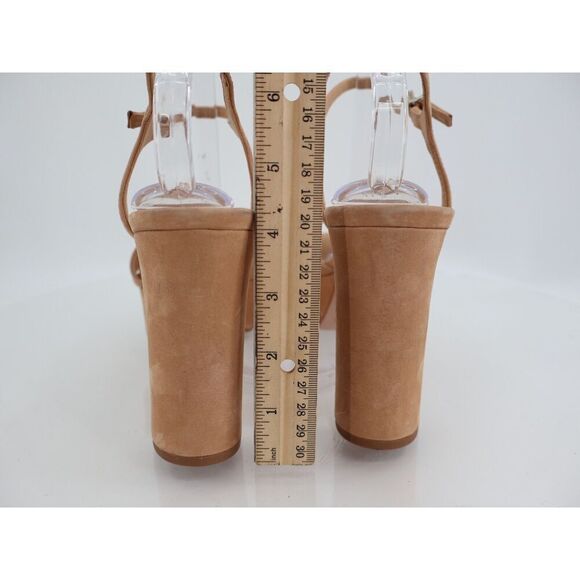 Schutz Nubuck Keefa Platform Sandals Chunky Heel Size 11B Tan Beige Ankle Strap - Picture 5 of 13